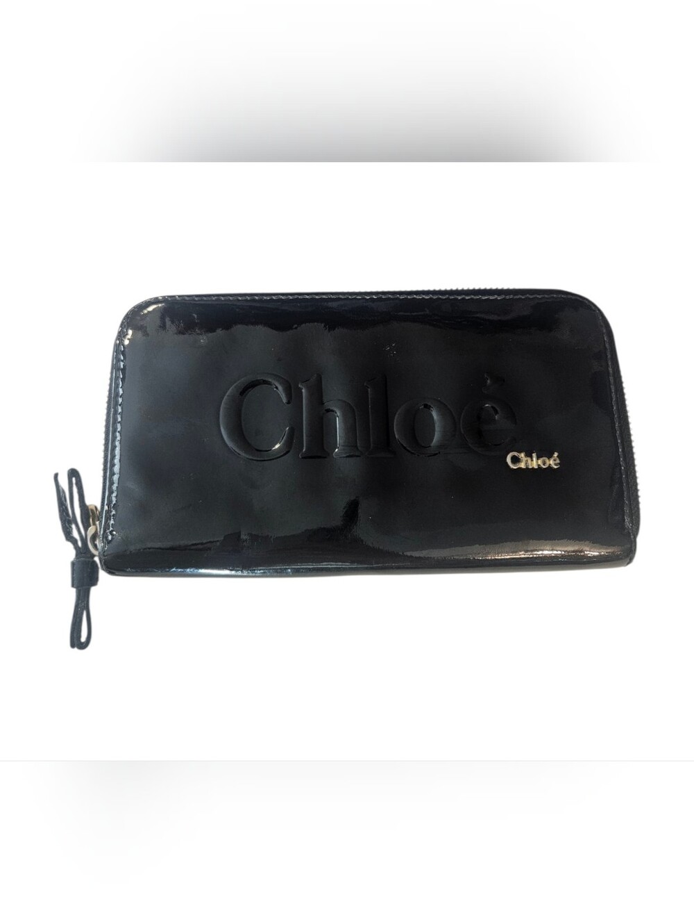 Chloe Black Patent Leather Long Zip Around Wallet